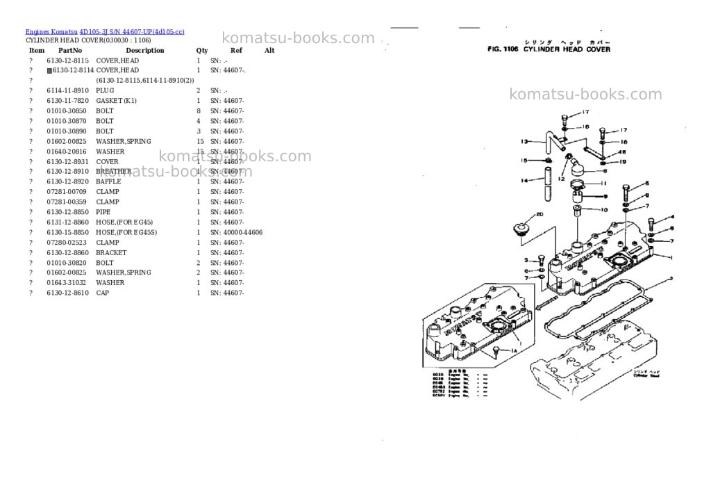 Komatsu 4d105-3j s/n 44607-up Parts catalog cover Page 2