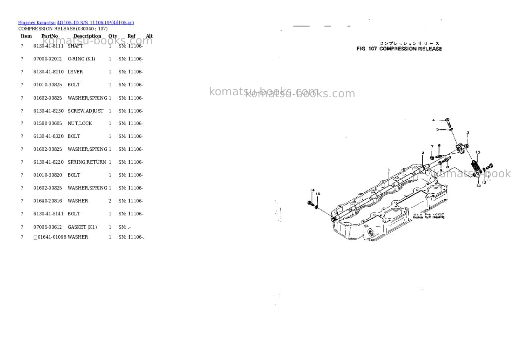 Komatsu 4D105-1D S/N 11106-UP Parts catalog cover Page 3