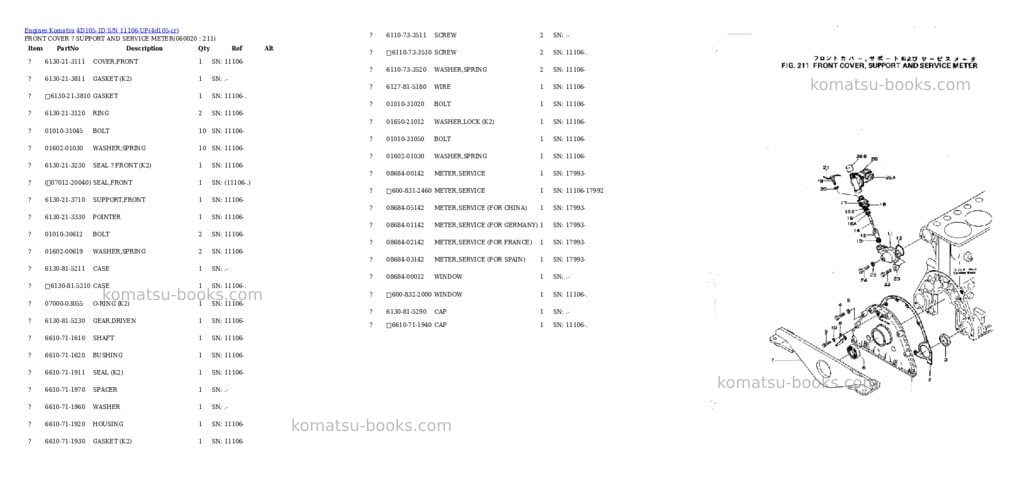 Komatsu 4D105-1D S/N 11106-UP Parts catalog cover Page 8