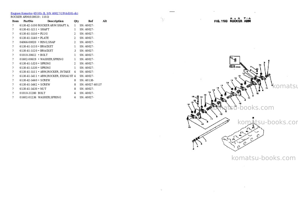 Komatsu 4D105-3L S/N 40027-UP Parts catalog cover Komatsu 4D105-3L S/N 40027-UP Parts catalog cover