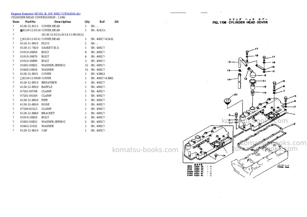 Komatsu 4D105-3L S/N 40027-UP Parts catalog cover Page 2 Komatsu 4D105-3L S/N 40027-UP Parts catalog cover Page 2