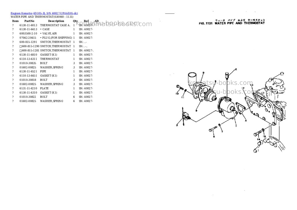 Komatsu 4D105-3L S/N 40027-UP Parts catalog cover Page 5 Komatsu 4D105-3L S/N 40027-UP Parts catalog cover Page 5
