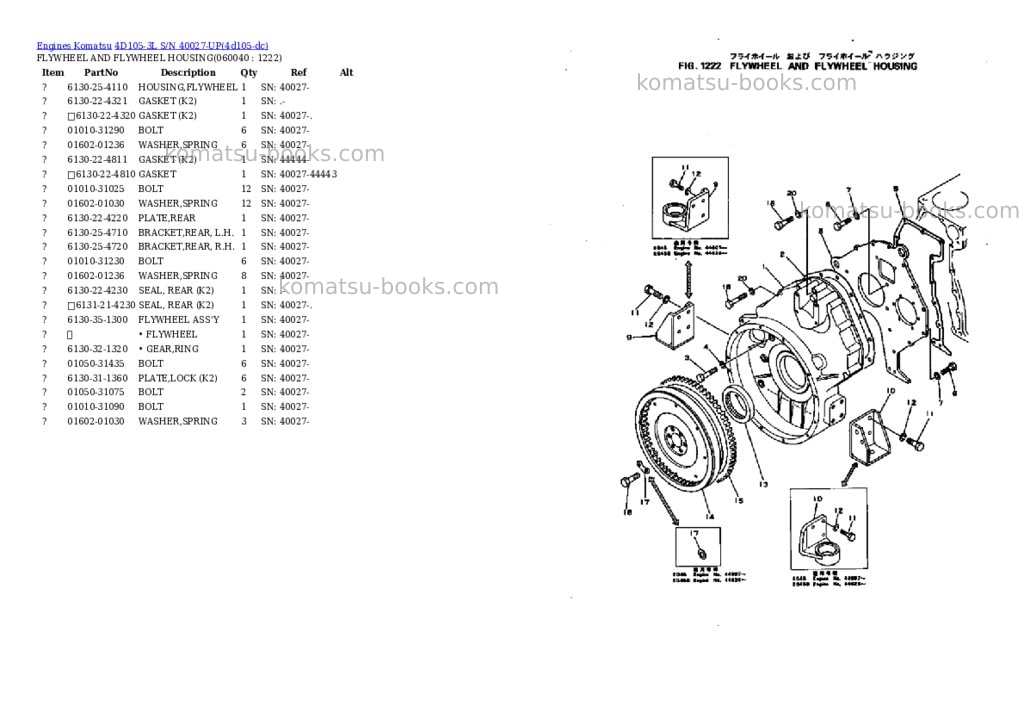 Komatsu 4D105-3L S/N 40027-UP Parts catalog cover Page 9 Komatsu 4D105-3L S/N 40027-UP Parts catalog cover Page 9