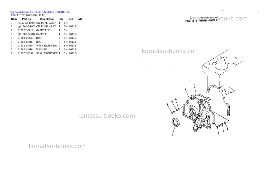 Komatsu 4D105-3S S/N 66126-UP Parts catalog cover Page 6