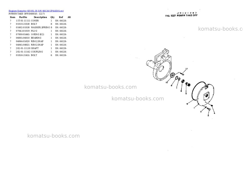 Komatsu 4D105-3S S/N 66126-UP Parts catalog cover Page 9