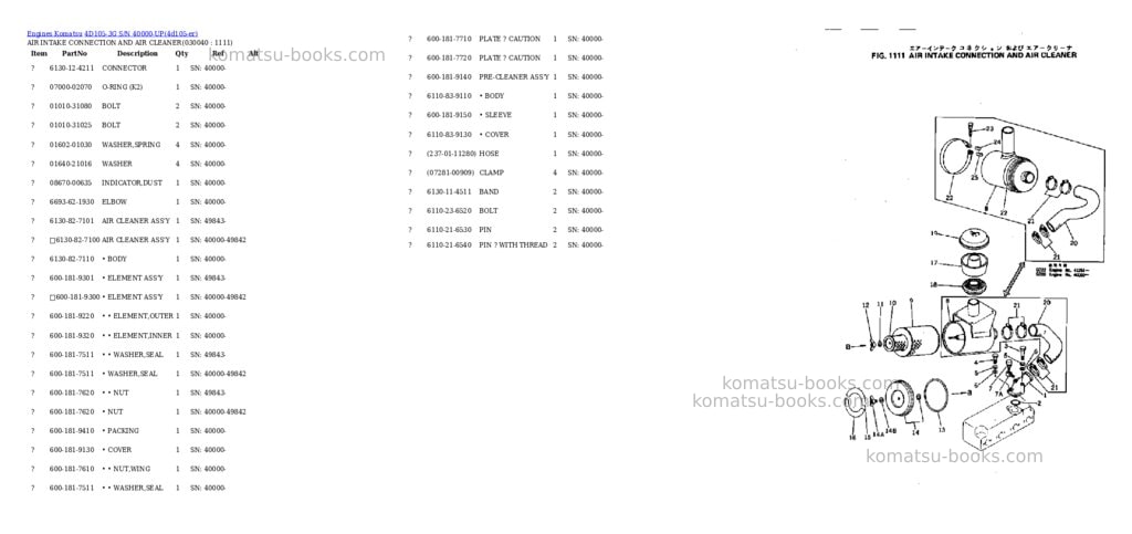 Komatsu 4D105-3G S/N 40000-UP Parts catalog cover Page 3 Komatsu 4D105-3G S/N 40000-UP Parts catalog cover Page 3