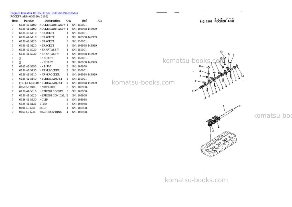 Komatsu 4D105-5C S/N 103958-UP Parts catalog cover Komatsu 4D105-5C S/N 103958-UP Parts catalog cover
