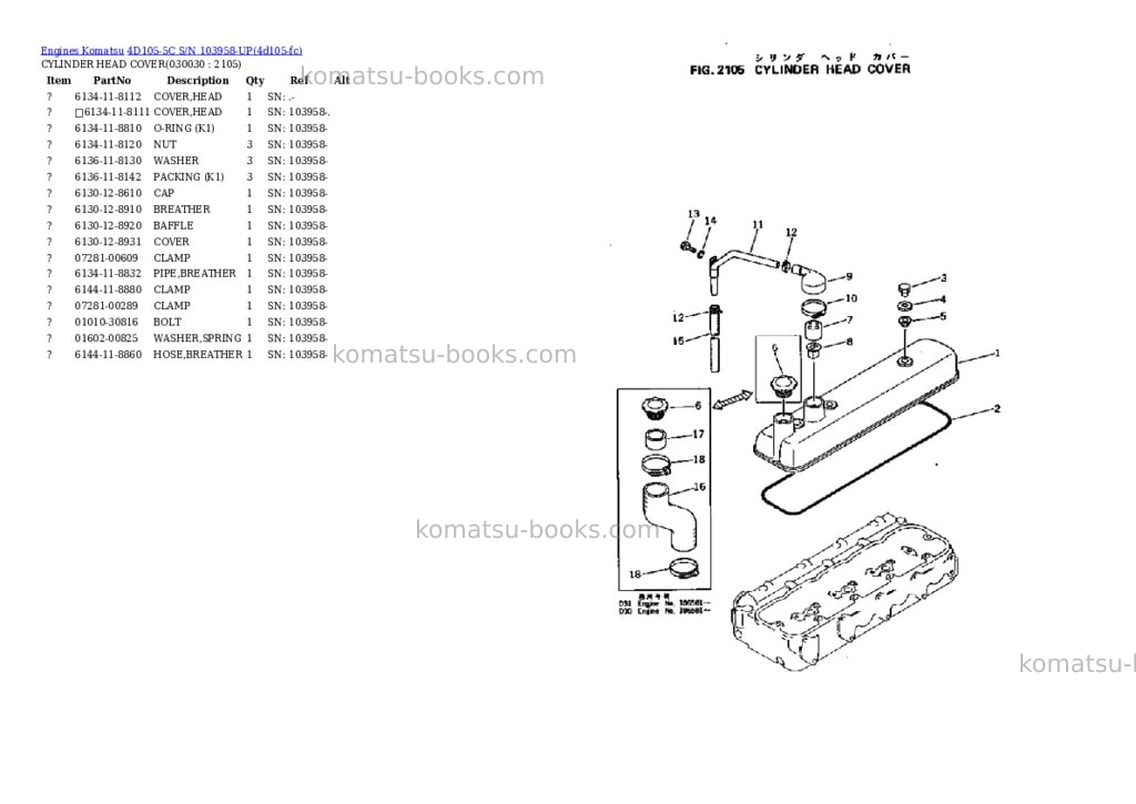 Komatsu 4D105-5C S/N 103958-UP Parts catalog cover Page 2 Komatsu 4D105-5C S/N 103958-UP Parts catalog cover Page 2