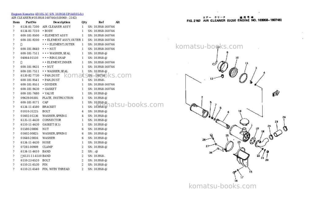 Komatsu 4D105-5C S/N 103958-UP Parts catalog cover Page 5 Komatsu 4D105-5C S/N 103958-UP Parts catalog cover Page 5