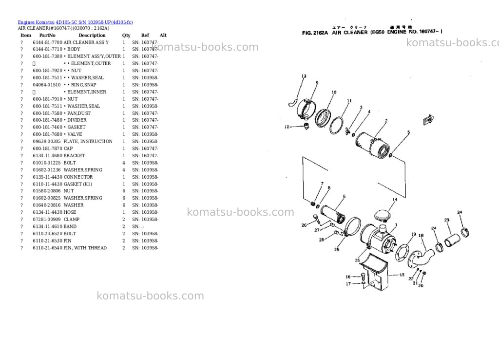 Komatsu 4D105-5C S/N 103958-UP Parts catalog cover Page 6 Komatsu 4D105-5C S/N 103958-UP Parts catalog cover Page 6