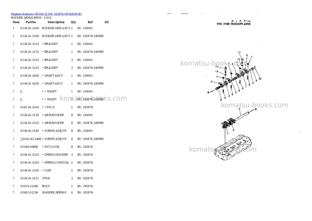 Komatsu 4D105-5J S/N 102876-UP Parts catalog cover Komatsu 4D105-5J S/N 102876-UP Parts catalog cover