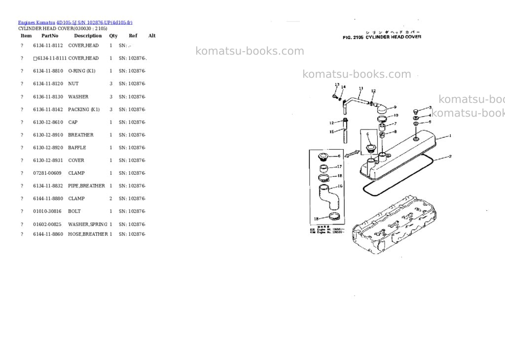 Komatsu 4D105-5J S/N 102876-UP Parts catalog cover Page 2 Komatsu 4D105-5J S/N 102876-UP Parts catalog cover Page 2