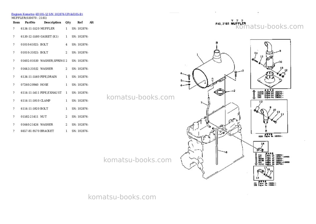 Komatsu 4D105-5J S/N 102876-UP Parts catalog cover Page 6 Komatsu 4D105-5J S/N 102876-UP Parts catalog cover Page 6