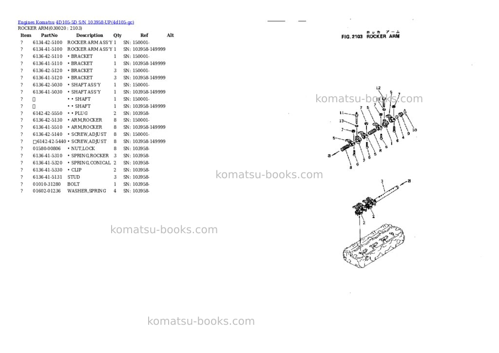 Komatsu 4D105-5D S/N 103958-UP Parts catalog cover Komatsu 4D105-5D S/N 103958-UP Parts catalog cover