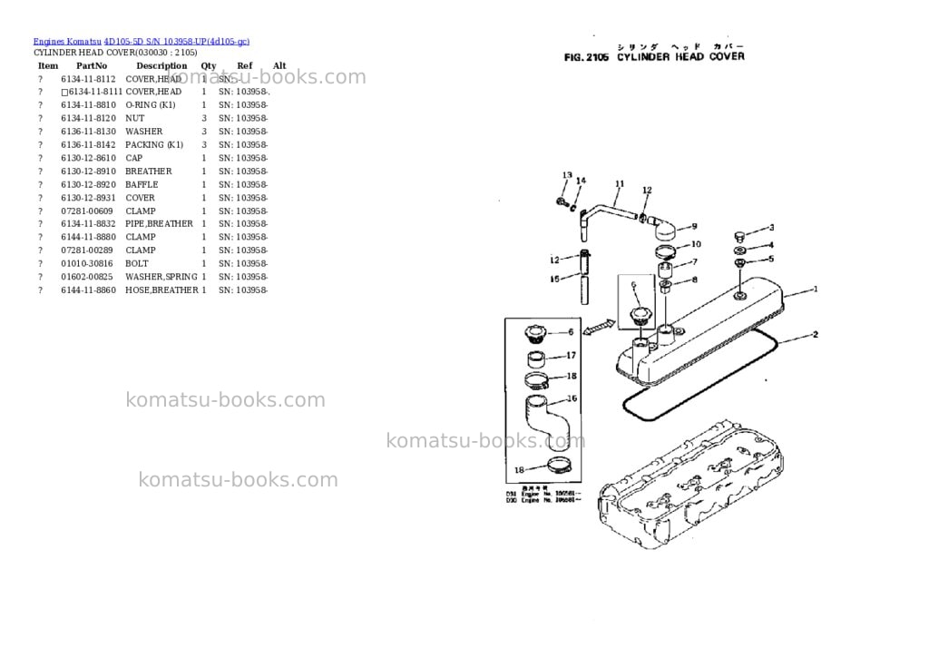 Komatsu 4D105-5D S/N 103958-UP Parts catalog cover Page 2 Komatsu 4D105-5D S/N 103958-UP Parts catalog cover Page 2