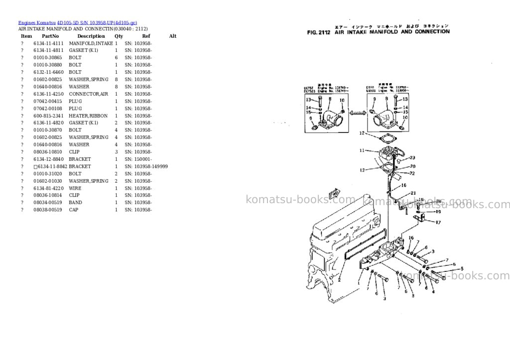 Komatsu 4D105-5D S/N 103958-UP Parts catalog cover Page 3 Komatsu 4D105-5D S/N 103958-UP Parts catalog cover Page 3