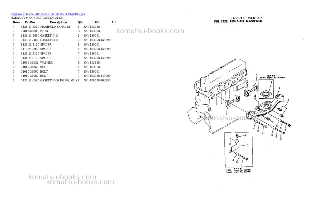Komatsu 4D105-5D S/N 103958-UP Parts catalog cover Page 4 Komatsu 4D105-5D S/N 103958-UP Parts catalog cover Page 4