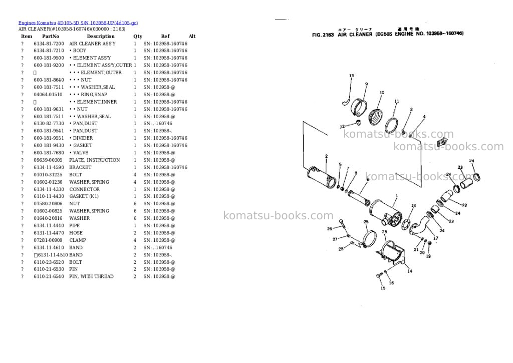 Komatsu 4D105-5D S/N 103958-UP Parts catalog cover Page 5 Komatsu 4D105-5D S/N 103958-UP Parts catalog cover Page 5