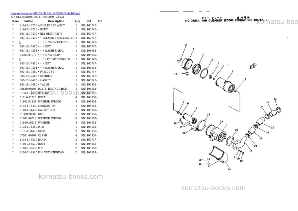 Komatsu 4D105-5D S/N 103958-UP Parts catalog cover Page 6 Komatsu 4D105-5D S/N 103958-UP Parts catalog cover Page 6