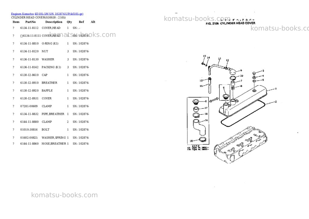 Komatsu 4D105-5M S/N 102876-UP Parts catalog cover Page 2 Komatsu 4D105-5M S/N 102876-UP Parts catalog cover Page 2