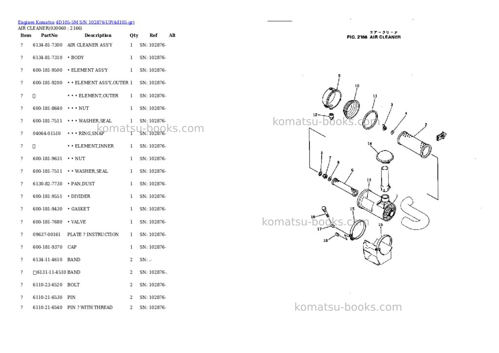 Komatsu 4D105-5M S/N 102876-UP Parts catalog cover Page 5 Komatsu 4D105-5M S/N 102876-UP Parts catalog cover Page 5