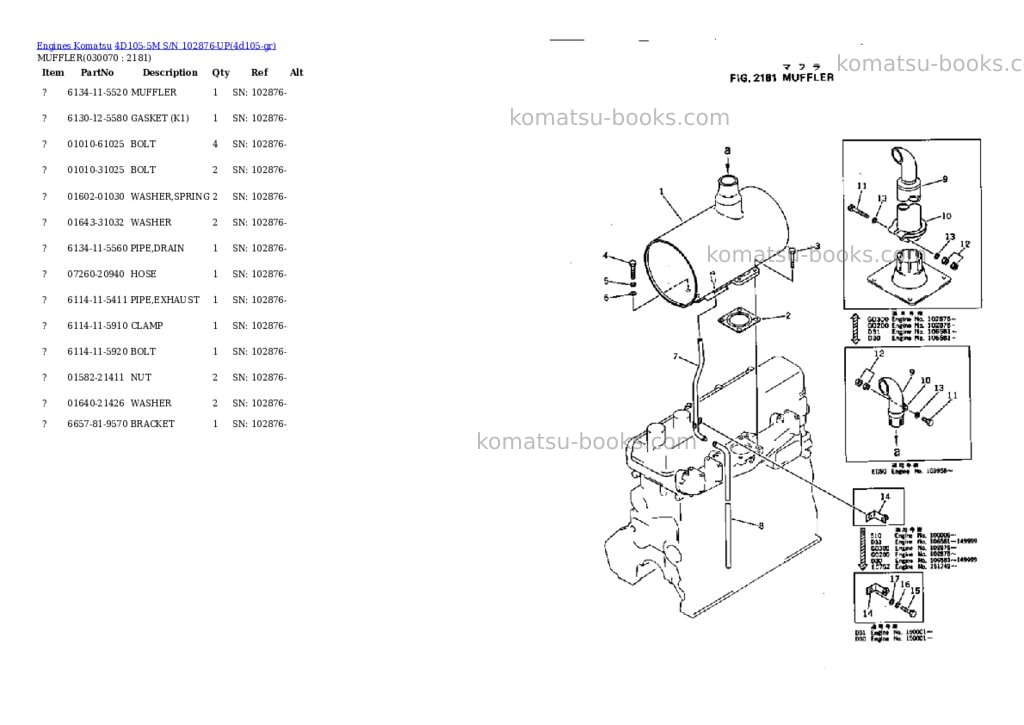 Komatsu 4D105-5M S/N 102876-UP Parts catalog cover Page 6 Komatsu 4D105-5M S/N 102876-UP Parts catalog cover Page 6