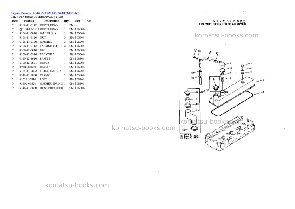 Komatsu 4D105-5G S/N 105504-UP Parts catalog cover Page 2 Komatsu 4D105-5G S/N 105504-UP Parts catalog cover Page 2