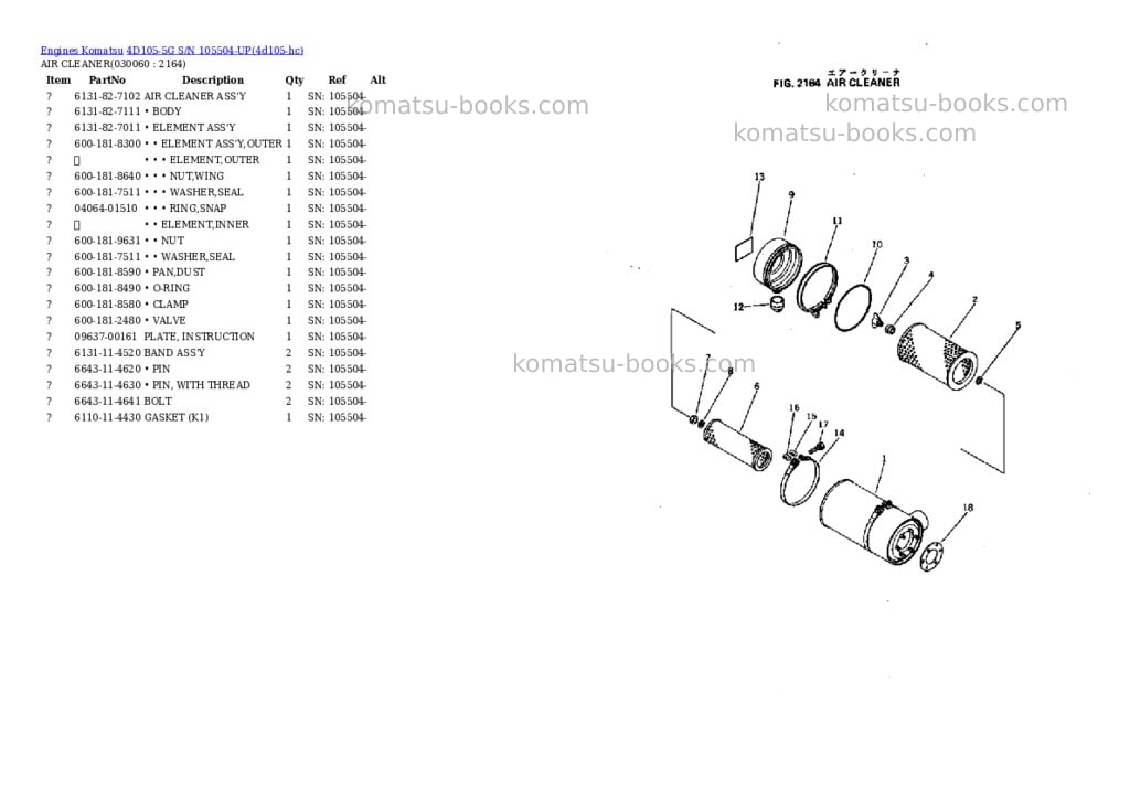 Komatsu 4D105-5G S/N 105504-UP Parts catalog cover Page 5 Komatsu 4D105-5G S/N 105504-UP Parts catalog cover Page 5