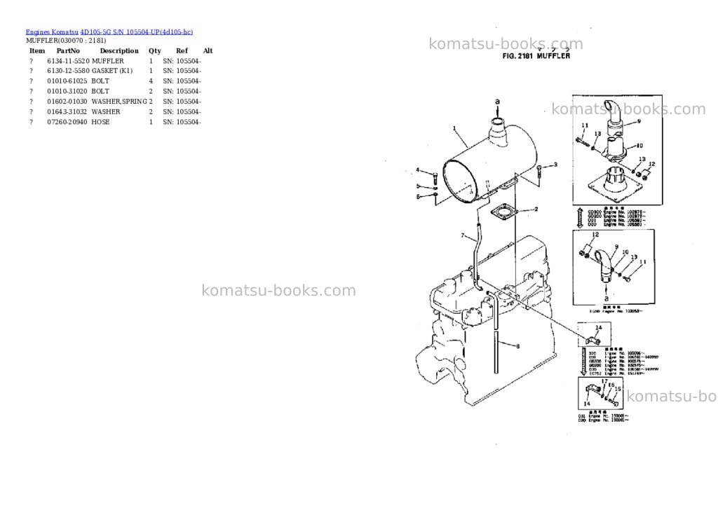 Komatsu 4D105-5G S/N 105504-UP Parts catalog cover Page 6 Komatsu 4D105-5G S/N 105504-UP Parts catalog cover Page 6