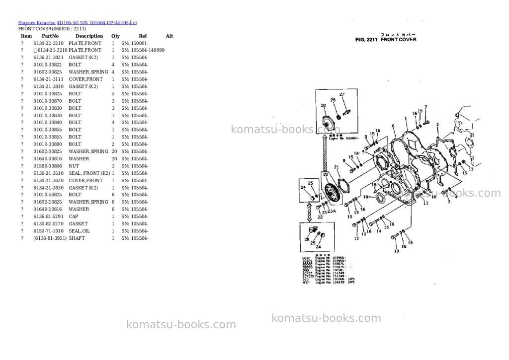 Komatsu 4D105-5G S/N 105504-UP Parts catalog cover Page 8 Komatsu 4D105-5G S/N 105504-UP Parts catalog cover Page 8