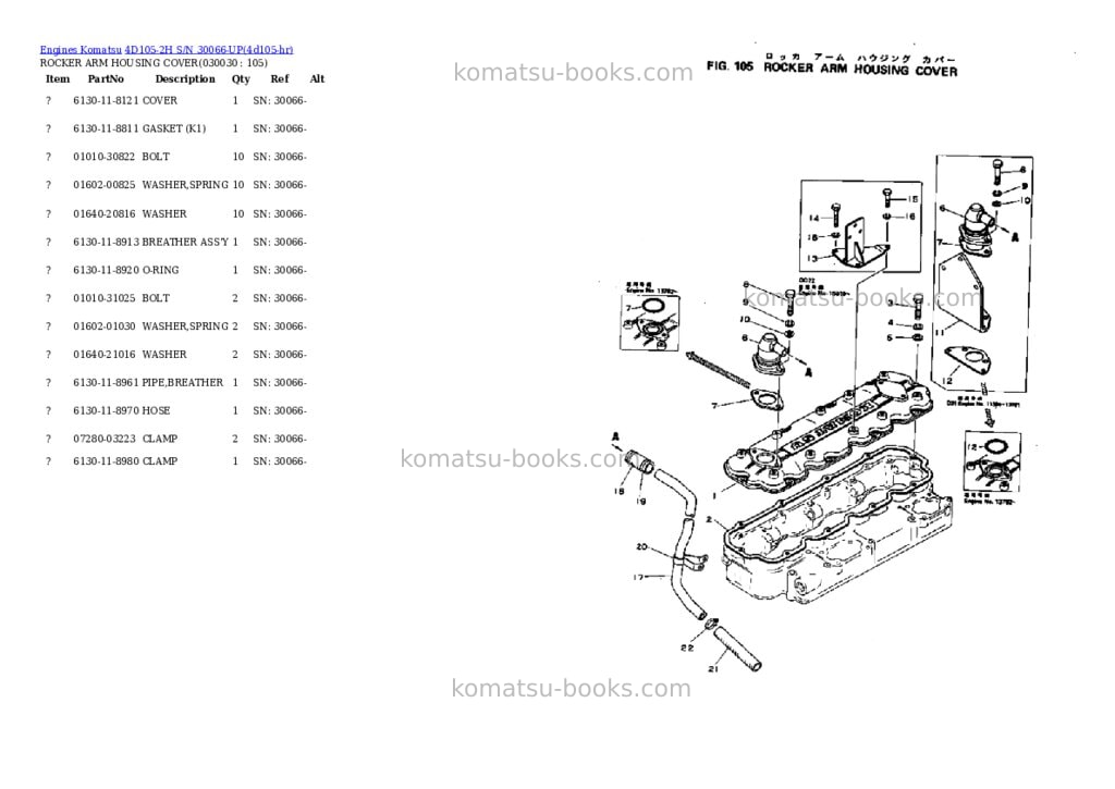 Komatsu 4D105-2H S/N 30066-UP Parts catalog cover Page 2 Komatsu 4D105-2H S/N 30066-UP Parts catalog cover Page 2