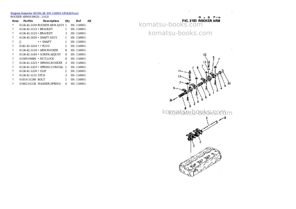 Komatsu 4d105-5k s/n 150001-up Parts catalog cover Komatsu 4d105-5k s/n 150001-up Parts catalog cover