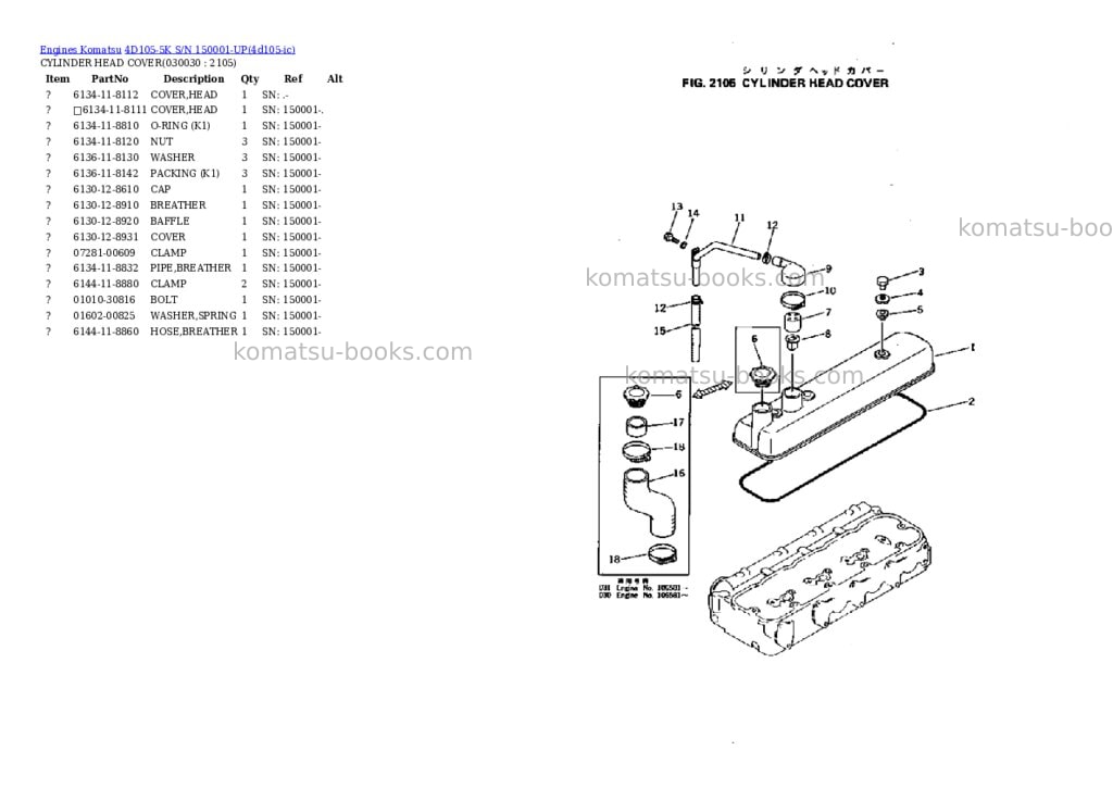 Komatsu 4d105-5k s/n 150001-up Parts catalog cover Page 2 Komatsu 4d105-5k s/n 150001-up Parts catalog cover Page 2