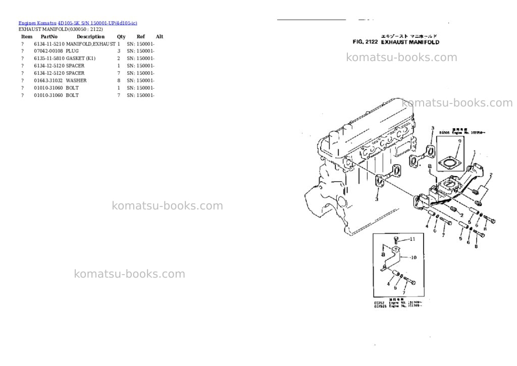 Komatsu 4d105-5k s/n 150001-up Parts catalog cover Page 4 Komatsu 4d105-5k s/n 150001-up Parts catalog cover Page 4