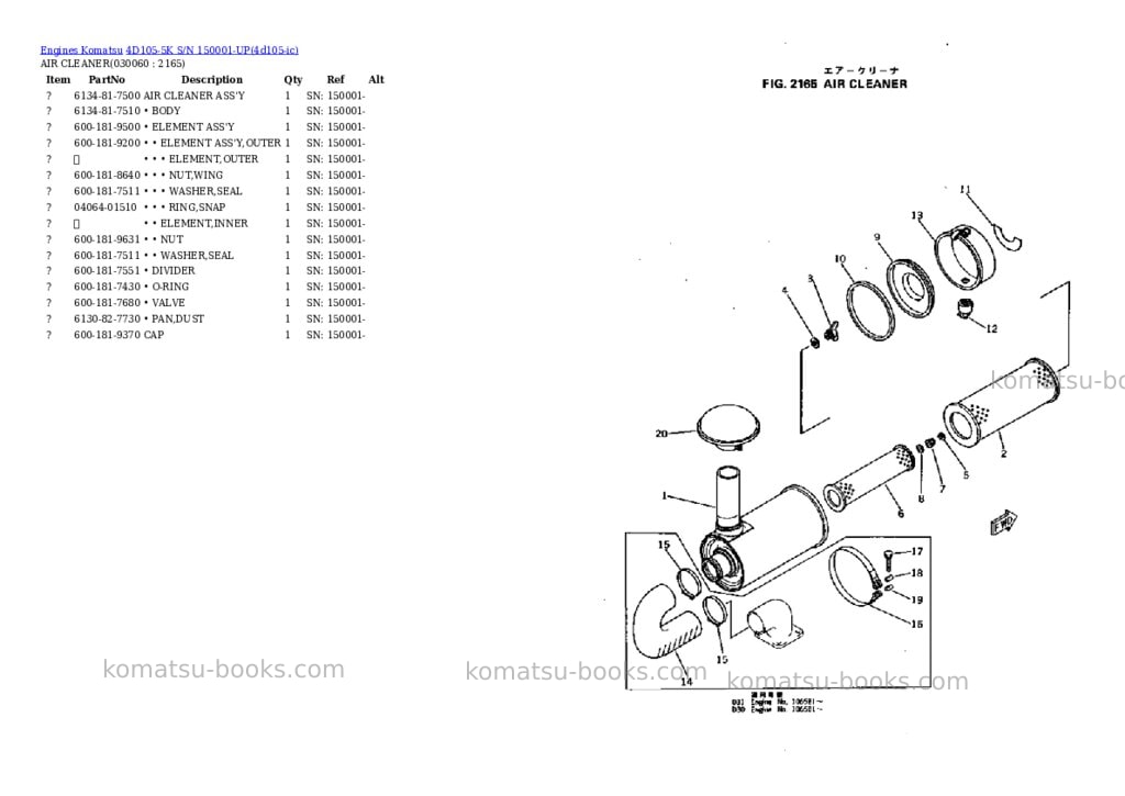 Komatsu 4d105-5k s/n 150001-up Parts catalog cover Page 5 Komatsu 4d105-5k s/n 150001-up Parts catalog cover Page 5
