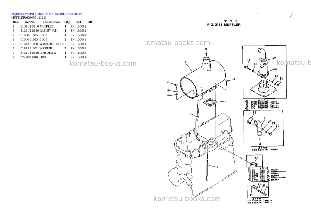 Komatsu 4d105-5k s/n 150001-up Parts catalog cover Page 6 Komatsu 4d105-5k s/n 150001-up Parts catalog cover Page 6