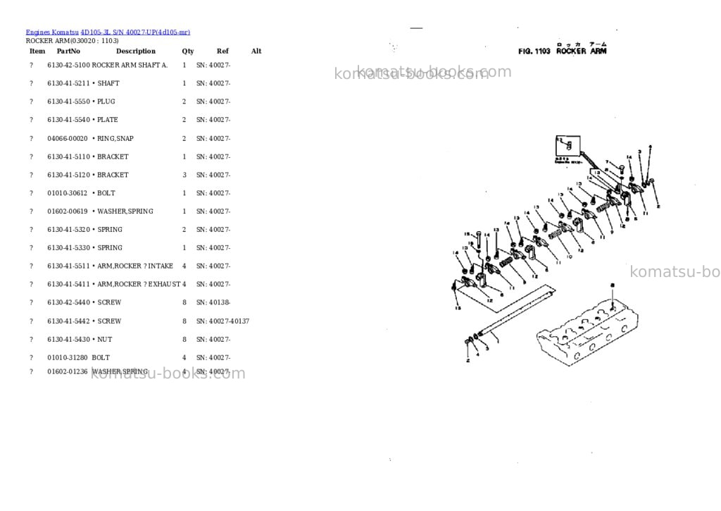 Komatsu 4d105-3l s/n 40027-up Parts catalog cover Komatsu 4d105-3l s/n 40027-up Parts catalog cover