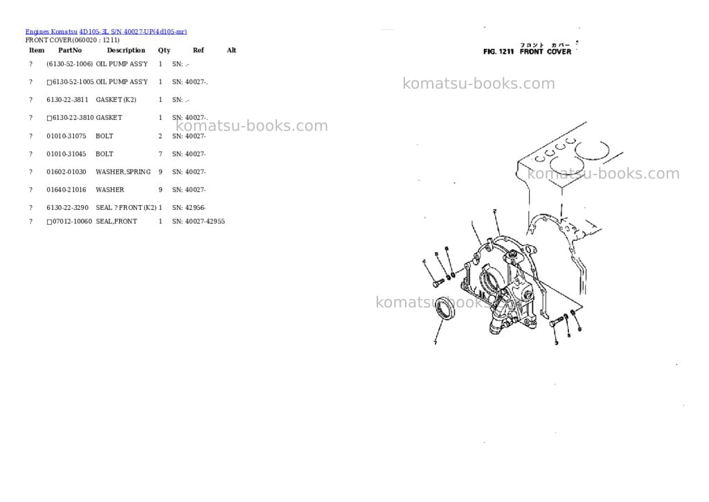 Komatsu 4d105-3l s/n 40027-up Parts catalog cover Page 7 Komatsu 4d105-3l s/n 40027-up Parts catalog cover Page 7