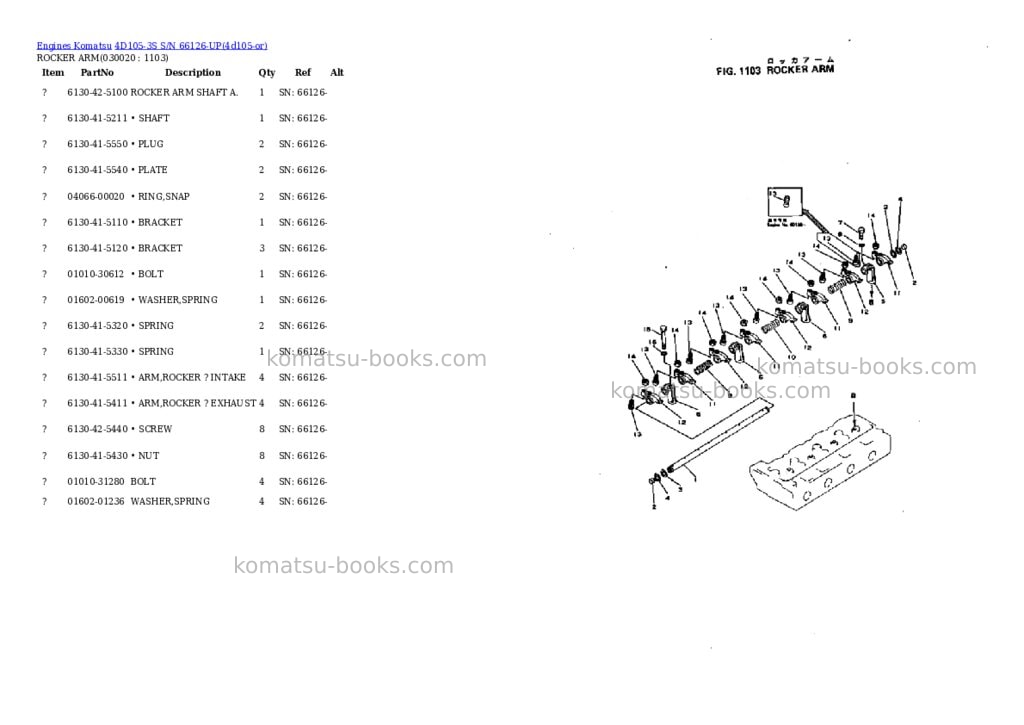 Komatsu 4d105-3s s/n 66126-up Parts catalog cover