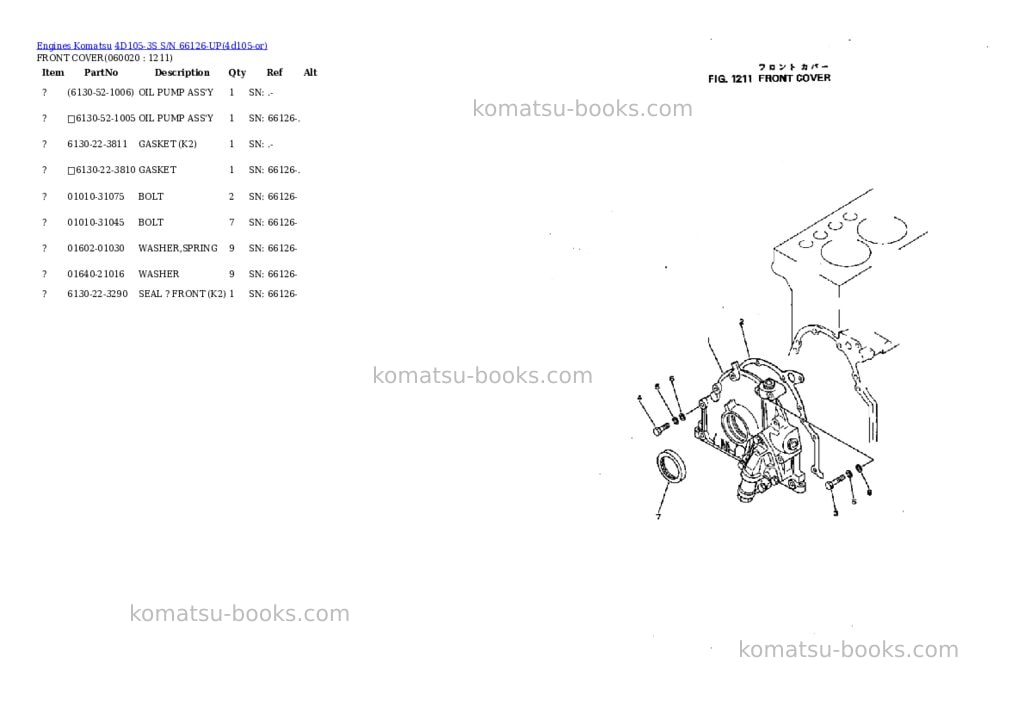 Komatsu 4d105-3s s/n 66126-up Parts catalog cover Page 6