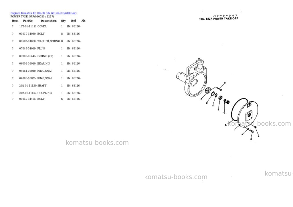 Komatsu 4d105-3s s/n 66126-up Parts catalog cover Page 9