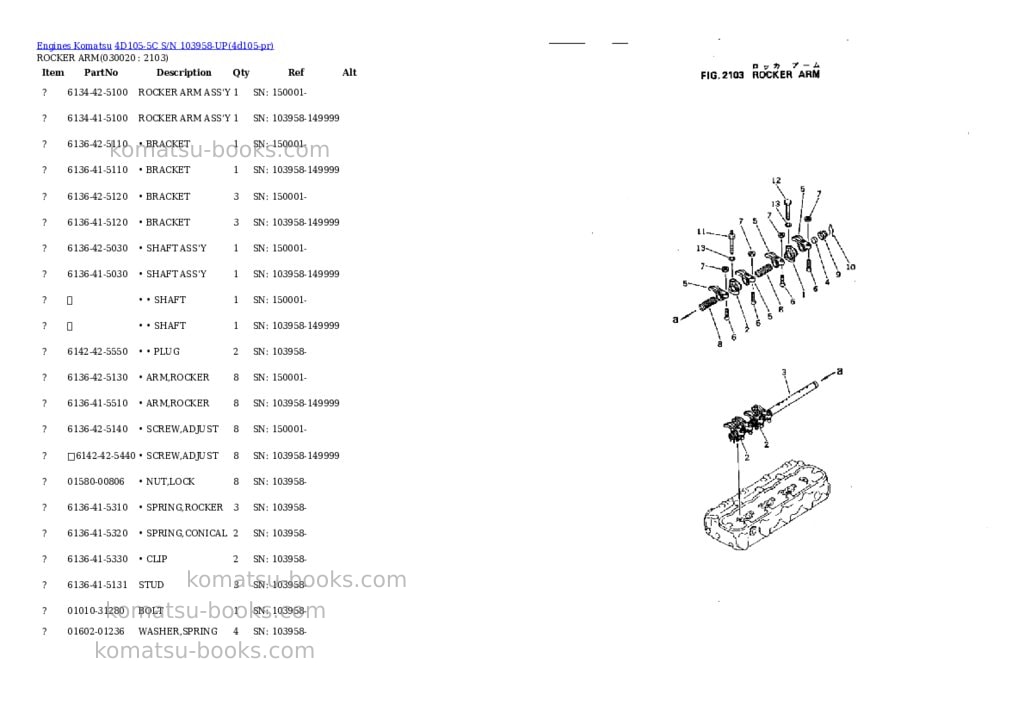Komatsu 4d105-5c s/n 103958-up Parts catalog cover Komatsu 4d105-5c s/n 103958-up Parts catalog cover
