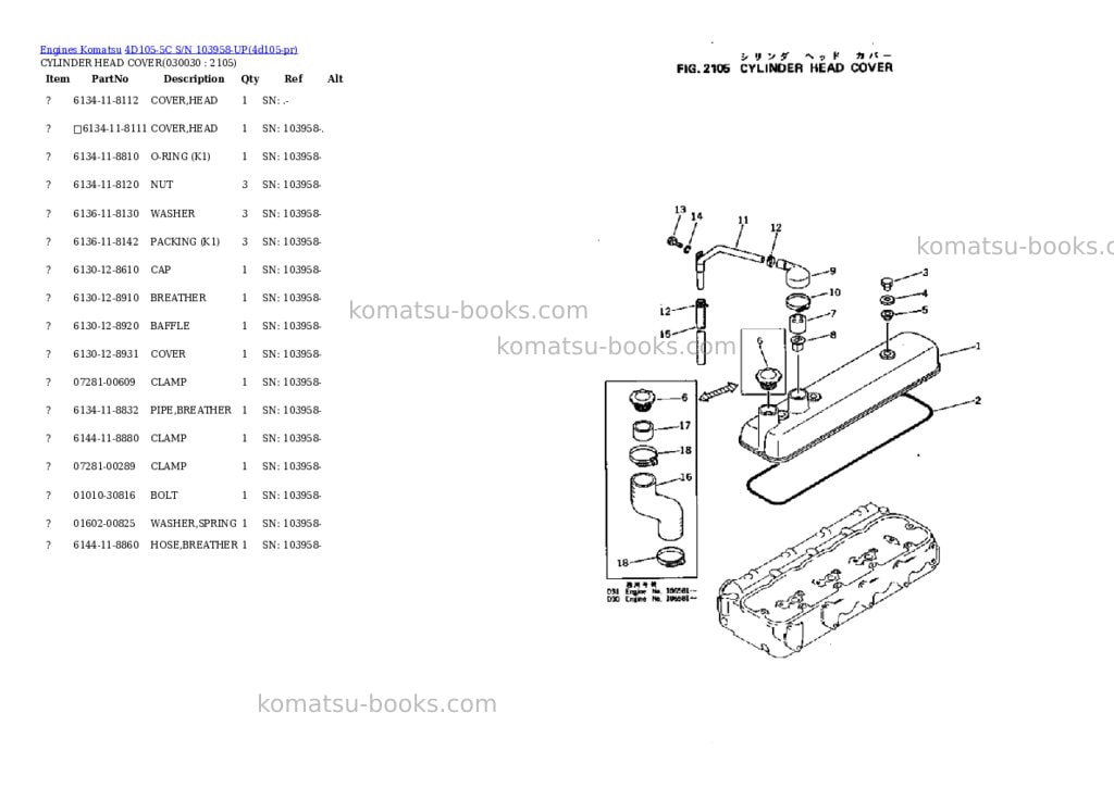 Komatsu 4d105-5c s/n 103958-up Parts catalog cover Page 2 Komatsu 4d105-5c s/n 103958-up Parts catalog cover Page 2