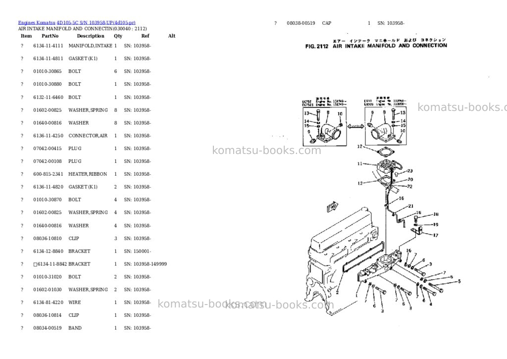 Komatsu 4d105-5c s/n 103958-up Parts catalog cover Page 3 Komatsu 4d105-5c s/n 103958-up Parts catalog cover Page 3