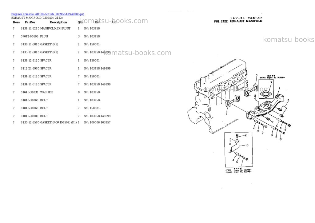 Komatsu 4d105-5c s/n 103958-up Parts catalog cover Page 4 Komatsu 4d105-5c s/n 103958-up Parts catalog cover Page 4