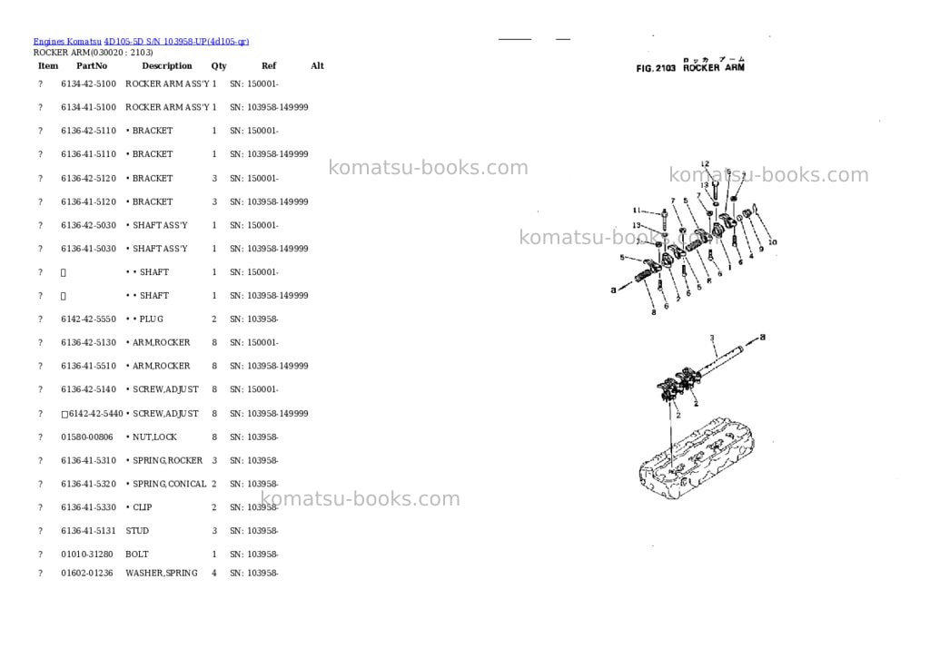 Komatsu 4d105-5d s/n 103958-up Parts catalog cover Komatsu 4d105-5d s/n 103958-up Parts catalog cover