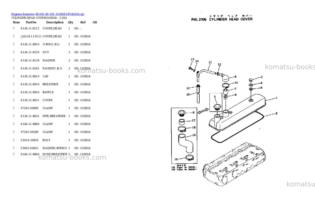 Komatsu 4d105-5d s/n 103958-up Parts catalog cover Page 2 Komatsu 4d105-5d s/n 103958-up Parts catalog cover Page 2