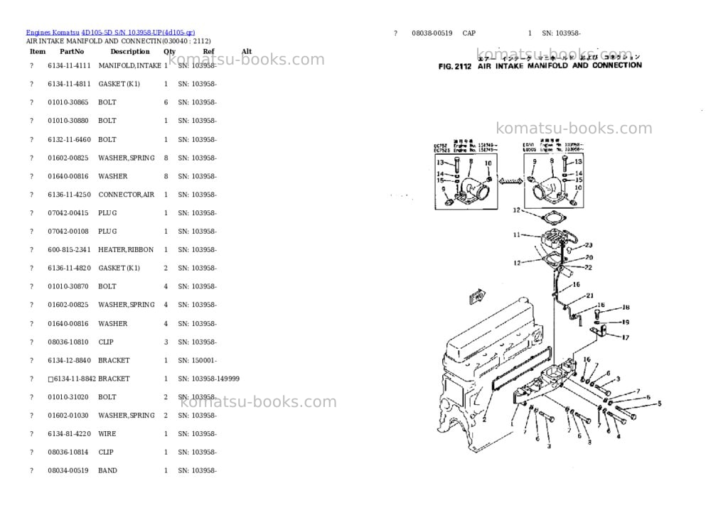 Komatsu 4d105-5d s/n 103958-up Parts catalog cover Page 3 Komatsu 4d105-5d s/n 103958-up Parts catalog cover Page 3