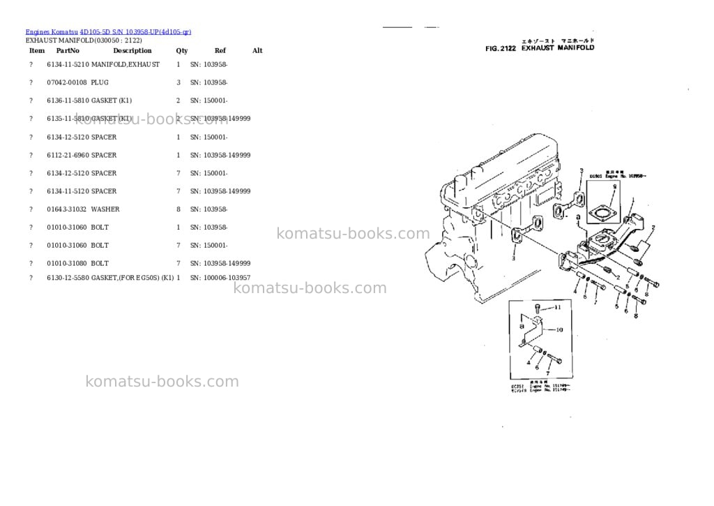Komatsu 4d105-5d s/n 103958-up Parts catalog cover Page 4 Komatsu 4d105-5d s/n 103958-up Parts catalog cover Page 4