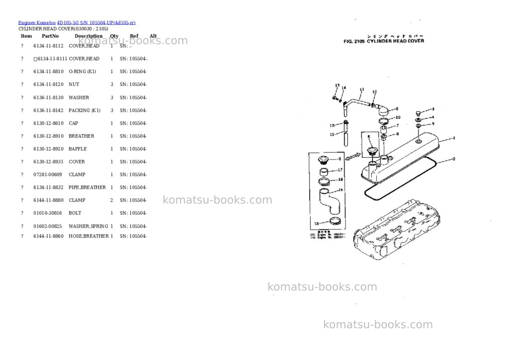 Komatsu 4d105-5g s/n 105504-up Parts catalog cover Page 2 Komatsu 4d105-5g s/n 105504-up Parts catalog cover Page 2
